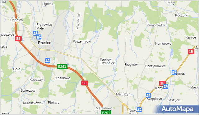 mapa Pawłów Trzebnicki, Pawłów Trzebnicki na mapie Targeo