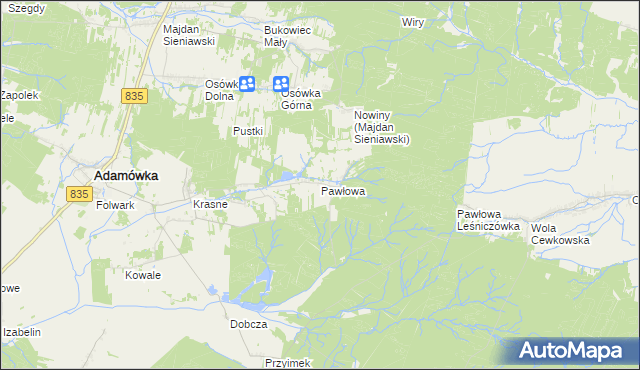 mapa Pawłowa gmina Adamówka, Pawłowa gmina Adamówka na mapie Targeo