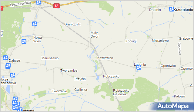 mapa Pawłowice gmina Krzemieniewo, Pawłowice gmina Krzemieniewo na mapie Targeo