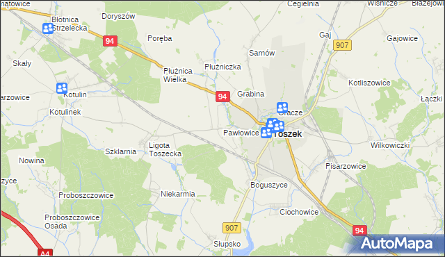 mapa Pawłowice gmina Toszek, Pawłowice gmina Toszek na mapie Targeo