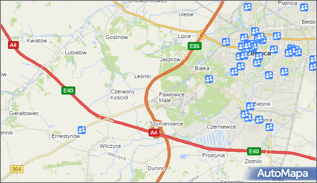 mapa Pawłowice Małe gmina Krotoszyce, Pawłowice Małe gmina Krotoszyce na mapie Targeo