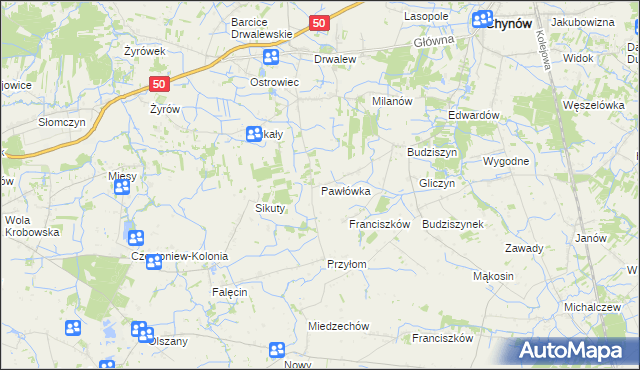 mapa Pawłówka gmina Chynów, Pawłówka gmina Chynów na mapie Targeo