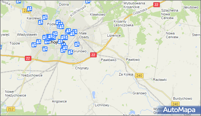 mapa Pawłówko gmina Chojnice, Pawłówko gmina Chojnice na mapie Targeo