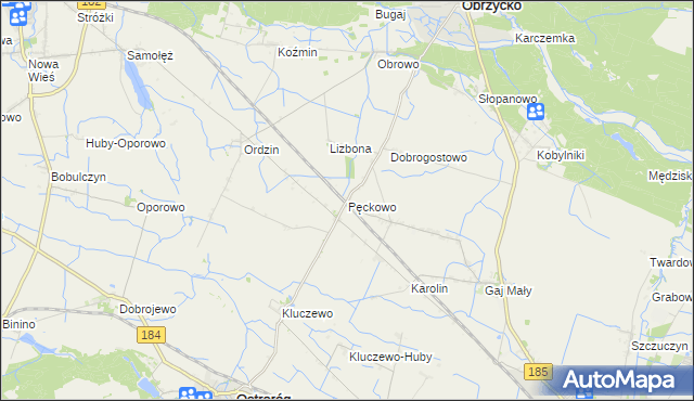 mapa Pęckowo gmina Obrzycko, Pęckowo gmina Obrzycko na mapie Targeo