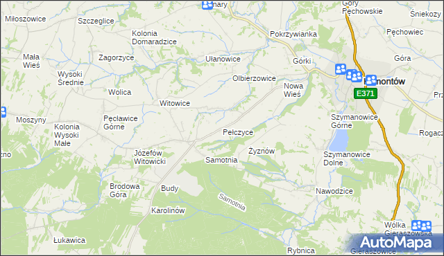 mapa Pełczyce gmina Bogoria, Pełczyce gmina Bogoria na mapie Targeo