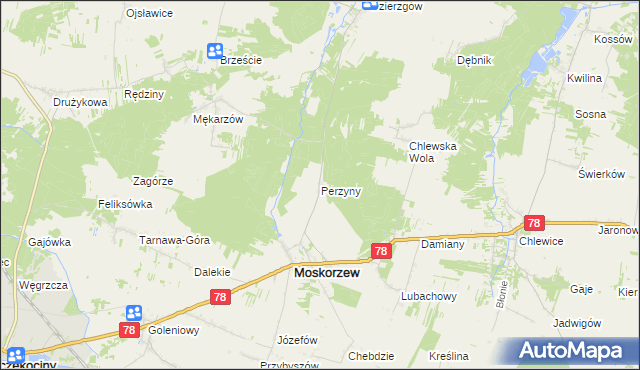 mapa Perzyny gmina Moskorzew, Perzyny gmina Moskorzew na mapie Targeo
