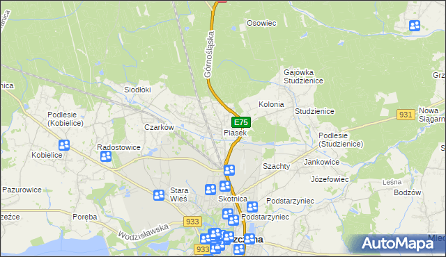 mapa Piasek gmina Pszczyna, Piasek gmina Pszczyna na mapie Targeo