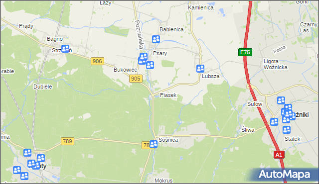 mapa Piasek gmina Woźniki, Piasek gmina Woźniki na mapie Targeo