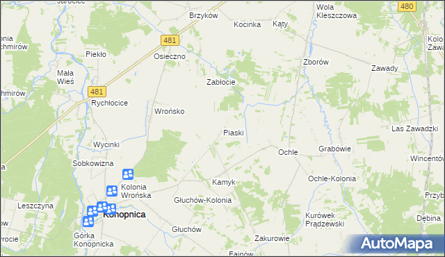 mapa Piaski gmina Konopnica, Piaski gmina Konopnica na mapie Targeo