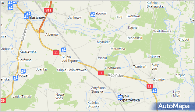 mapa Piaski gmina Łęka Opatowska, Piaski gmina Łęka Opatowska na mapie Targeo