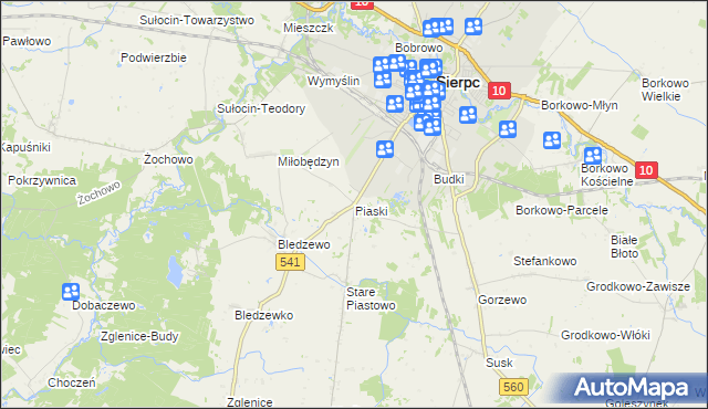 mapa Piaski gmina Sierpc, Piaski gmina Sierpc na mapie Targeo
