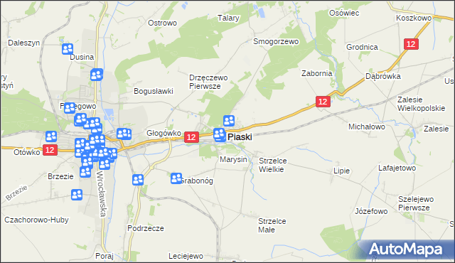 mapa Piaski powiat gostyński, Piaski powiat gostyński na mapie Targeo