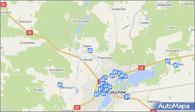 mapa Piaskowo gmina Człuchów, Piaskowo gmina Człuchów na mapie Targeo