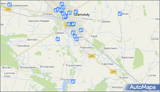 mapa Piaskowo gmina Szamotuły, Piaskowo gmina Szamotuły na mapie Targeo