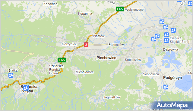 mapa Piechowice powiat jeleniogórski, Piechowice powiat jeleniogórski na mapie Targeo