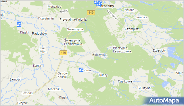 mapa Pieczyska gmina Brzeziny, Pieczyska gmina Brzeziny na mapie Targeo