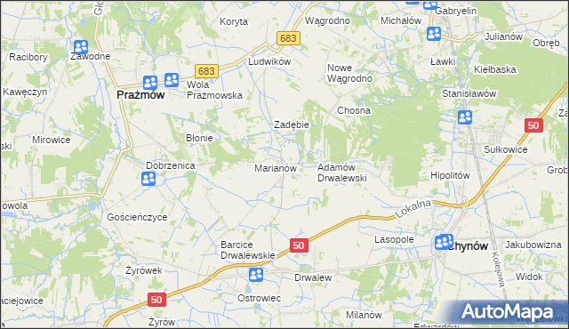 mapa Pieczyska gmina Chynów, Pieczyska gmina Chynów na mapie Targeo