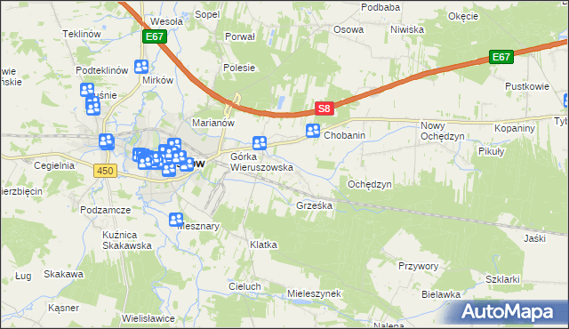 mapa Pieczyska gmina Wieruszów, Pieczyska gmina Wieruszów na mapie Targeo