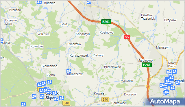 mapa Piekary gmina Oborniki Śląskie, Piekary gmina Oborniki Śląskie na mapie Targeo