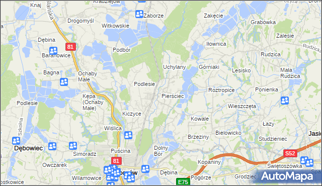 mapa Pierściec, Pierściec na mapie Targeo