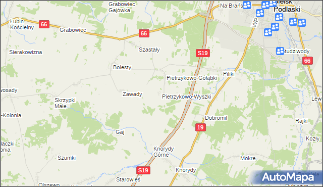 mapa Pietrzykowo-Wyszki, Pietrzykowo-Wyszki na mapie Targeo