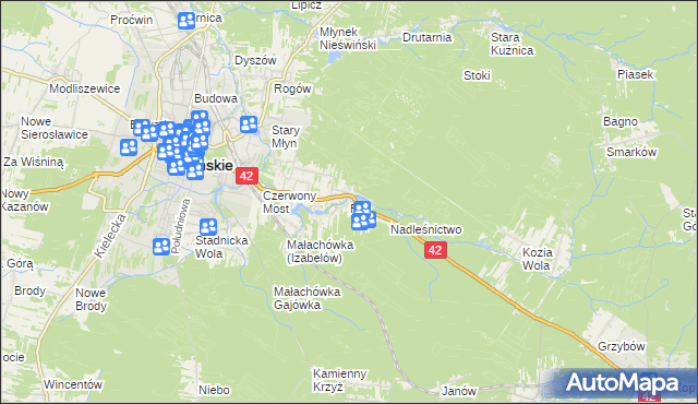 mapa Piła gmina Końskie, Piła gmina Końskie na mapie Targeo