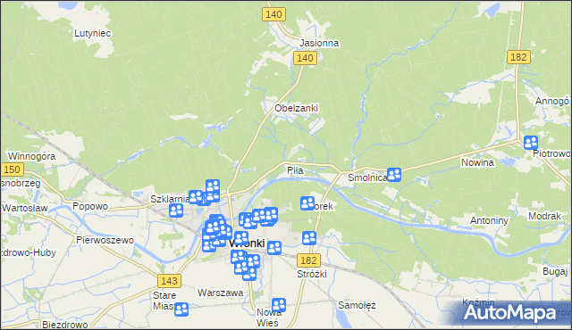 mapa Piła gmina Wronki, Piła gmina Wronki na mapie Targeo