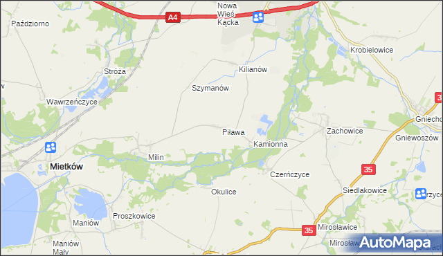 mapa Piława gmina Mietków, Piława gmina Mietków na mapie Targeo