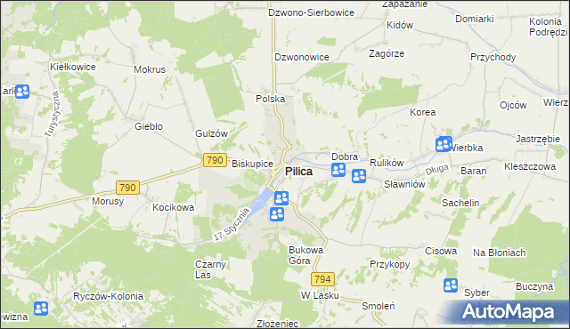 mapa Pilica powiat zawierciański, Pilica powiat zawierciański na mapie Targeo