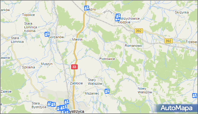 mapa Piotrowice gmina Bystrzyca Kłodzka, Piotrowice gmina Bystrzyca Kłodzka na mapie Targeo