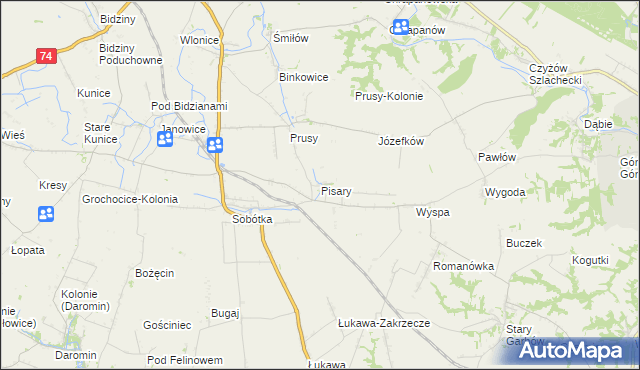 mapa Pisary gmina Ożarów, Pisary gmina Ożarów na mapie Targeo