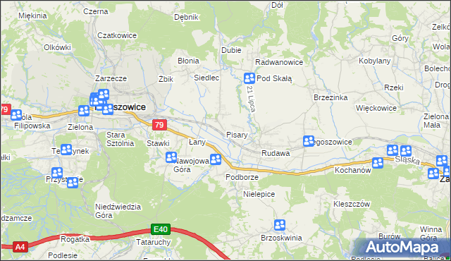 mapa Pisary gmina Zabierzów, Pisary gmina Zabierzów na mapie Targeo