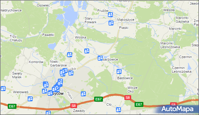 mapa Pisarzowice gmina Kobyla Góra, Pisarzowice gmina Kobyla Góra na mapie Targeo