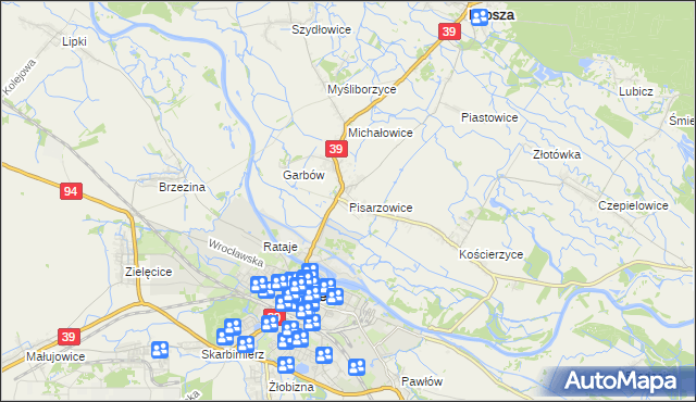 mapa Pisarzowice gmina Lubsza, Pisarzowice gmina Lubsza na mapie Targeo