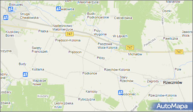 mapa Płósy, Płósy na mapie Targeo