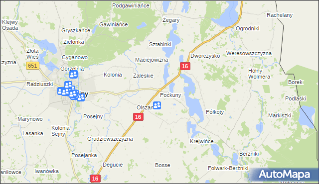 mapa Poćkuny, Poćkuny na mapie Targeo