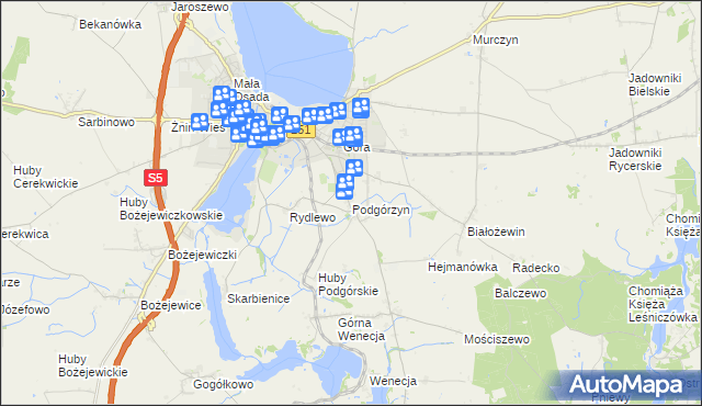 mapa Podgórzyn gmina Żnin, Podgórzyn gmina Żnin na mapie Targeo