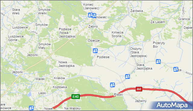 mapa Podlesie gmina Czarna, Podlesie gmina Czarna na mapie Targeo