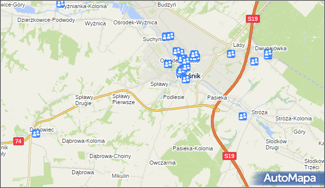 mapa Podlesie gmina Kraśnik, Podlesie gmina Kraśnik na mapie Targeo