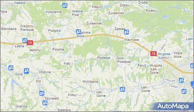 mapa Podlesie gmina Pilzno, Podlesie gmina Pilzno na mapie Targeo