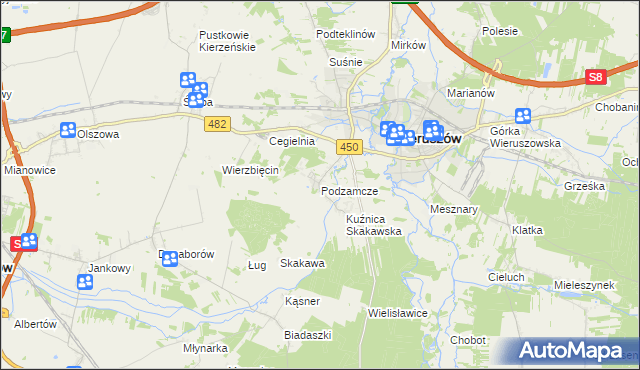 mapa Podzamcze gmina Wieruszów, Podzamcze gmina Wieruszów na mapie Targeo