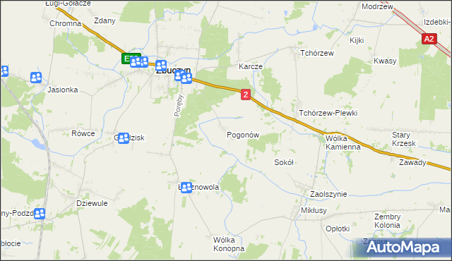 mapa Pogonów gmina Zbuczyn, Pogonów gmina Zbuczyn na mapie Targeo