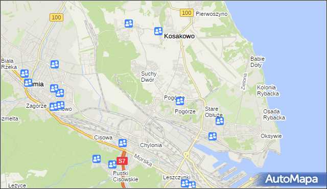 mapa Pogórze gmina Kosakowo, Pogórze gmina Kosakowo na mapie Targeo