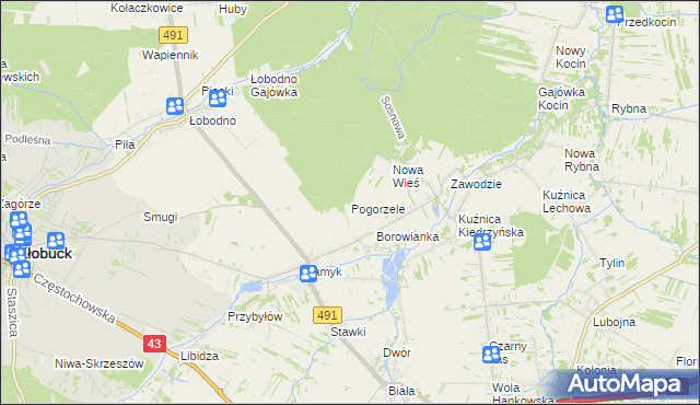 mapa Pogorzele gmina Kłobuck, Pogorzele gmina Kłobuck na mapie Targeo