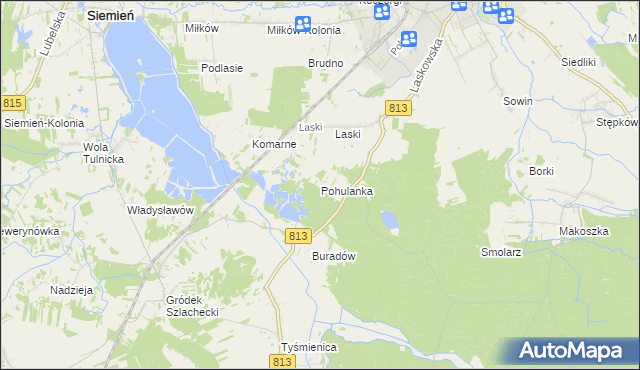 mapa Pohulanka gmina Parczew, Pohulanka gmina Parczew na mapie Targeo