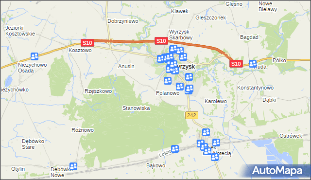 mapa Polanowo gmina Wyrzysk, Polanowo gmina Wyrzysk na mapie Targeo