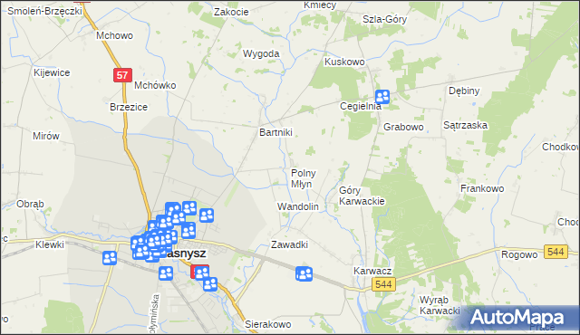 mapa Polny Młyn gmina Przasnysz, Polny Młyn gmina Przasnysz na mapie Targeo