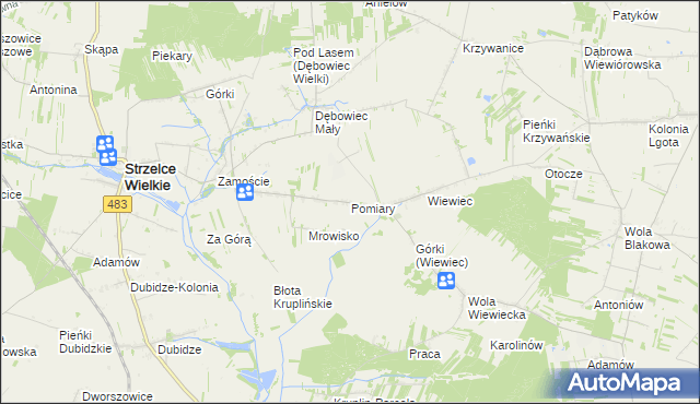 mapa Pomiary gmina Strzelce Wielkie, Pomiary gmina Strzelce Wielkie na mapie Targeo