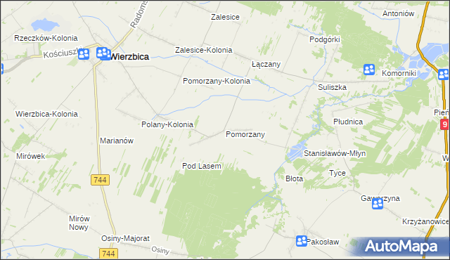 mapa Pomorzany gmina Wierzbica, Pomorzany gmina Wierzbica na mapie Targeo