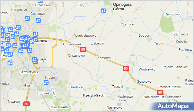 mapa Pomorze gmina Opinogóra Górna, Pomorze gmina Opinogóra Górna na mapie Targeo